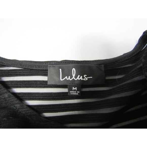 Lulus Black Mesh Dress Bodycon Mini Ribbed Sz  M Minimalist Whimsygoth Fairy - Picture 3 of 16